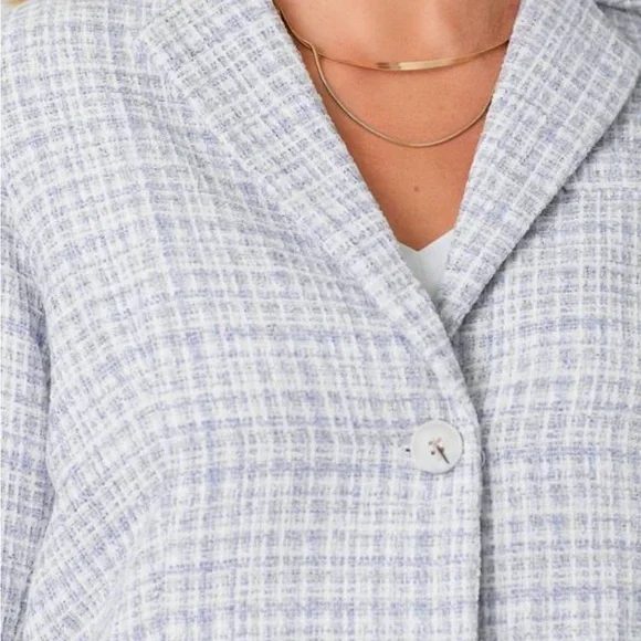 Mystree Women’s medium 2fer mixed blazer blue/gray & white mixed plaid pattern - Picture 5 of 8